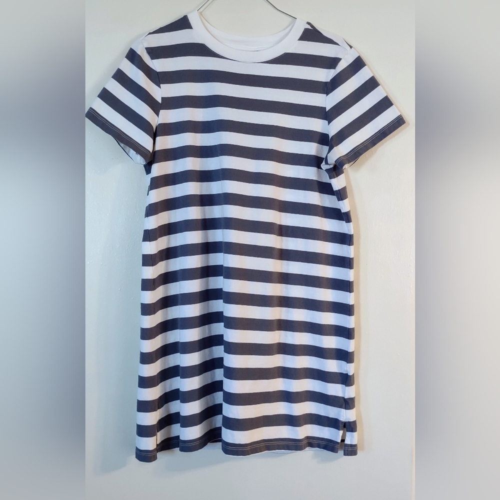 Old Navy White and Gray Striped Tee Dress S